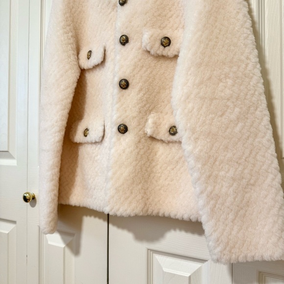Cream Fuzzy Button-Front Jacket - Picture 7 of 13